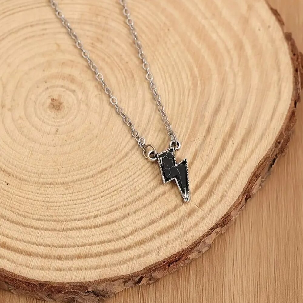 NEW Black Lightning Bolt Necklace, BOHO Jewelry, Black Jewelry, Trendy Necklace